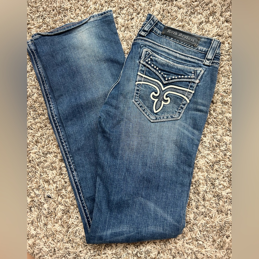 Rock Revival Blue Boot Cut Jeans with Embroidery